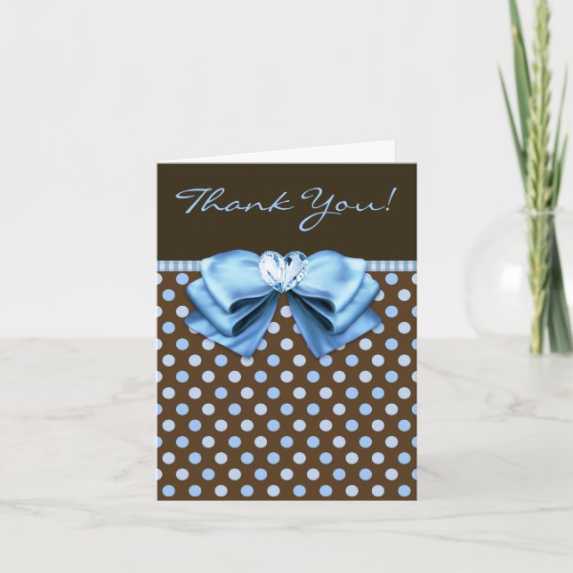 Brown Blue Baby Boy Shower Thank You Cards (Front)