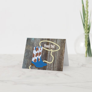 Brown Blue Barn Wood Cowboy Thank You Cards