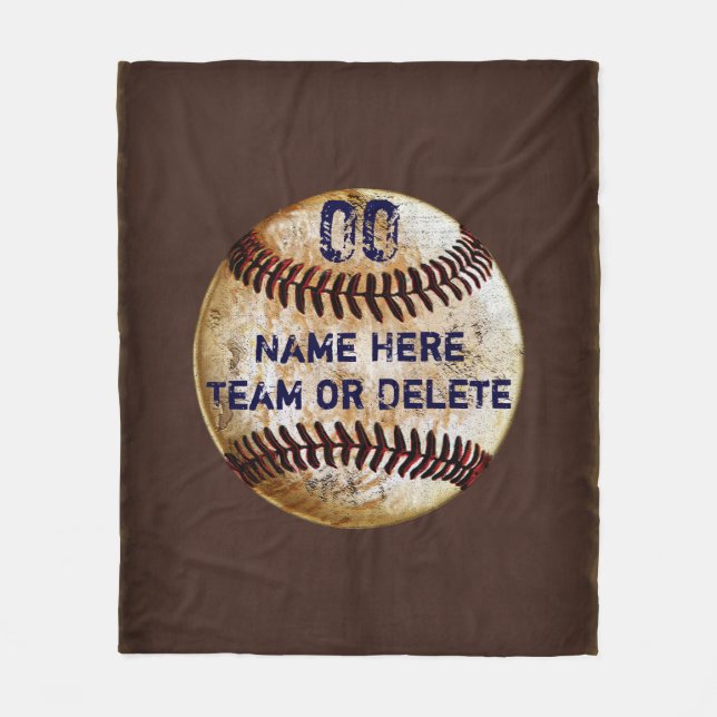 Brown, Blue Baseball Throw Blanket with Your Text (Front)
