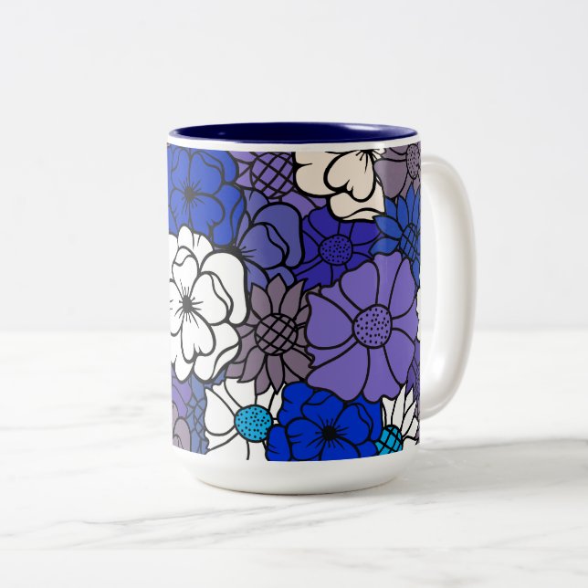 Brown & Blue Blooms Two-Tone Coffee Mug (Front Right)