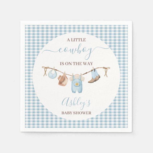 Brown Blue Cothesline Cowboy Baby Shower  Napkin (Front)