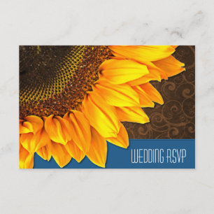 Brown Blue Country Sunflower Wedding RSVP Cards