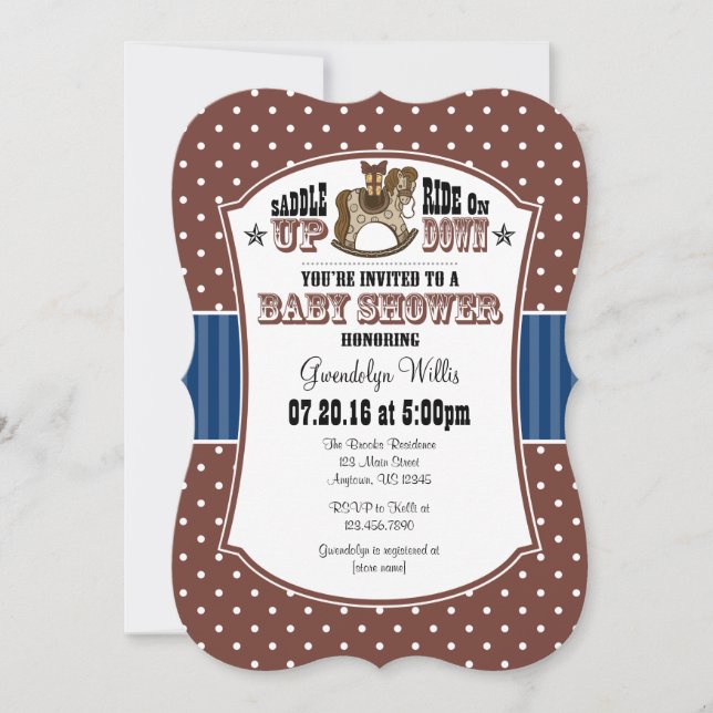 Brown Blue Cowboy Baby Shower Invitation (Front)