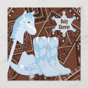 Brown Blue Cowboy Boots Cowboy Baby Shower Invitation