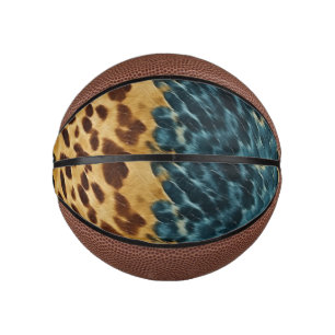 Brown Blue Cowhide Mini Basketball