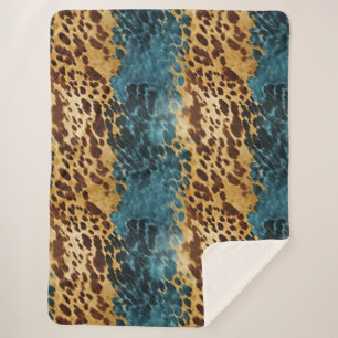 Brown Blue Cowhide Sherpa Blanket