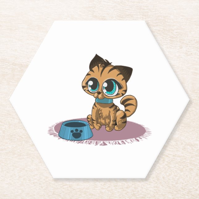 BROWN BLUE-EYED KITTEN ON A PURPLE MAT PAPER COASTER (Front)