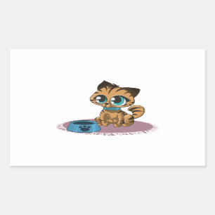 BROWN BLUE-EYED KITTEN ON A PURPLE MAT RECTANGULAR STICKER