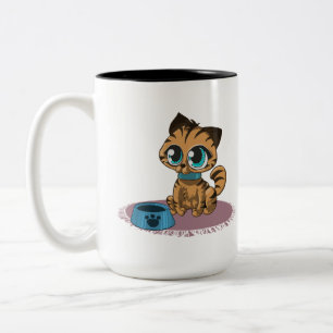 BROWN BLUE-EYED KITTEN ON A PURPLE MAT Two-Tone COFFEE MUG