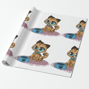 BROWN BLUE-EYED KITTEN ON A PURPLE MAT WRAPPING PAPER