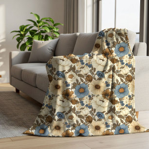 Brown Blue Floral Bohemian Powder Blue Cosy Blanke Sherpa Blanket
