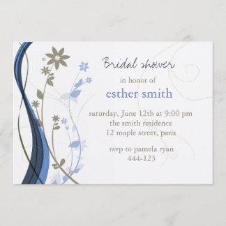 Brown & blue floral charm invitation