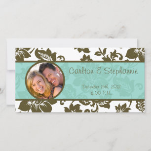 Brown/Blue Floral Damask Wedding Announcement