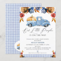 Brown Blue Floral Little Pumpkin Truck Baby Shower