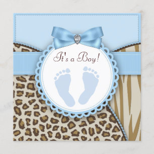 Brown Blue Footprint Baby Shower Invitation