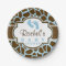 Brown, Blue Giraffe Animal Print Baby Shower