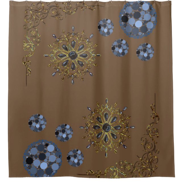 Brown blue gold showercurtain shower curtain (Front)