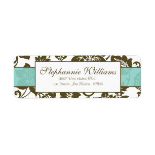 Brown/Blue Green Floral Damask Address Label Return Address Label