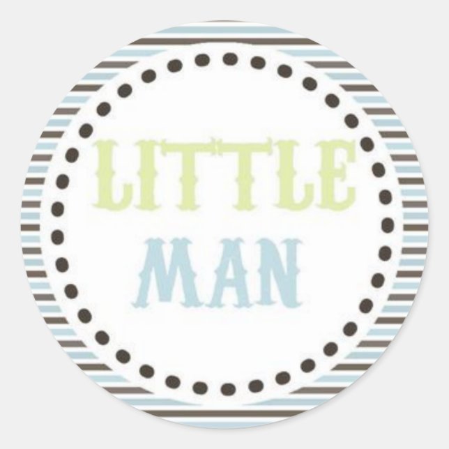 Brown & Blue Little Man Baby Shower Sticker (Front)