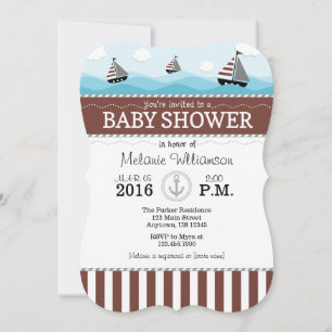 Brown Blue Nautical Baby Shower Invitation