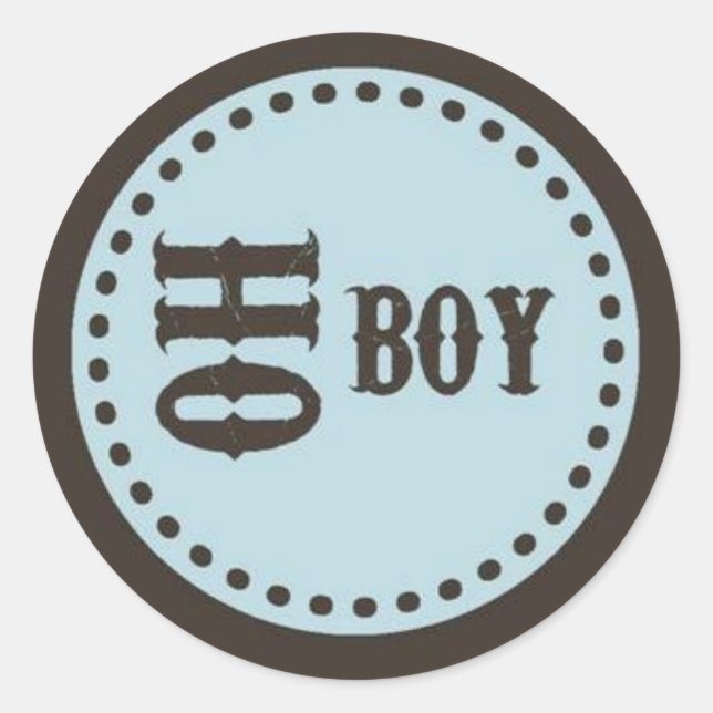 Brown & Blue Oh Boy Baby Shower Sticker (Front)