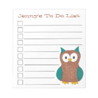 Brown Blue Owl Bird Personalised To Do List
