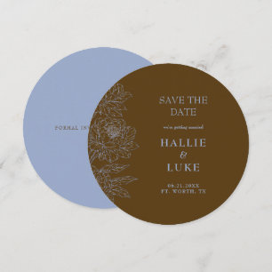 Brown & Blue Peony Wedding Round Save the Date Invitation