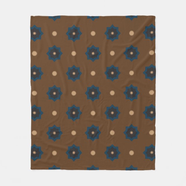 Brown Blue Rub El Hizb Pattern Fleece Blanket (Front)