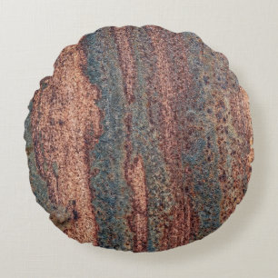 Brown & Blue Rusted Metal Pattern Round Cushion
