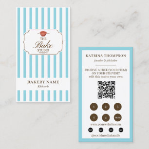 Brown Blue Stripes Bakery Logo Loyalty Punch Business Card