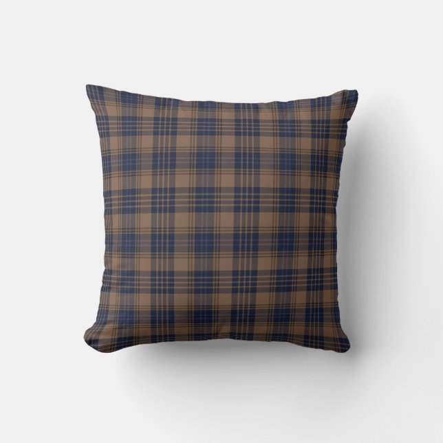 Brown Blue Tartan Plaid Rustic Pattern Cushion (Front)