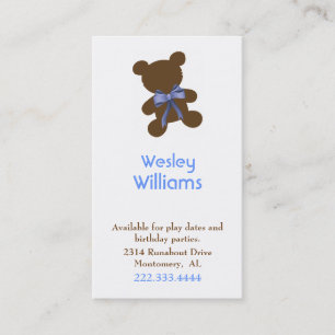 Brown & Blue Teddy Bear Custom Play Date Card