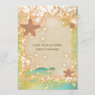 Brown blue turtle starfish wedding invitation