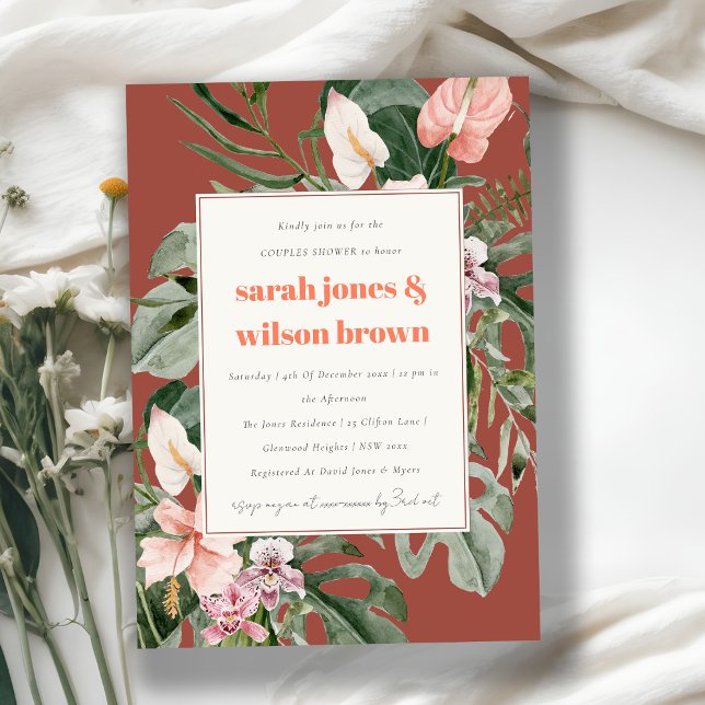 Brown Blush Boho Tropical Floral Couples Shower Invitation (Creator Uploaded)