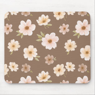 Brown Blush Cream Floral Mouse Pad