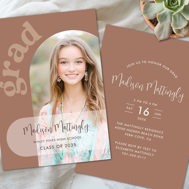 Brown Boho Arch Graduation Party Photo Invitation (Creator Uploaded)