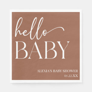 Brown Boho Bohemian Hello Baby Baby Shower Napkin
