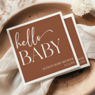 Brown Boho Bohemian Hello Baby Baby Shower Napkin