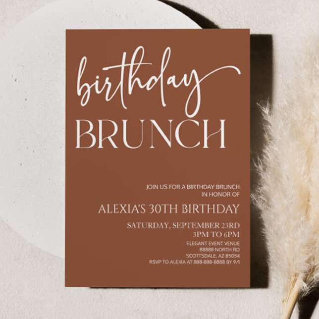 Brown Boho Bohemian Minimal Birthday Brunch Party Invitation (Creator Uploaded)