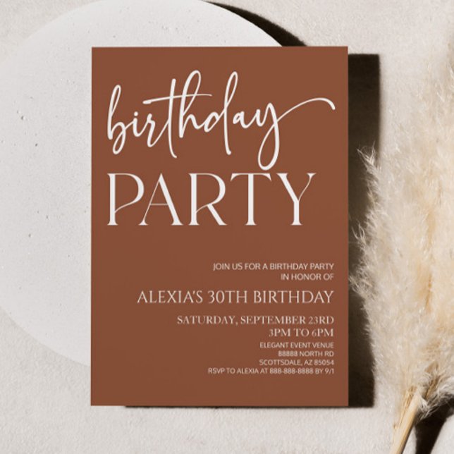 Brown Boho Bohemian Minimal Birthday Party Invitation (Creator Uploaded)