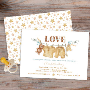 Brown Boho Clothesline Watercolor Baby Shower  Invitation