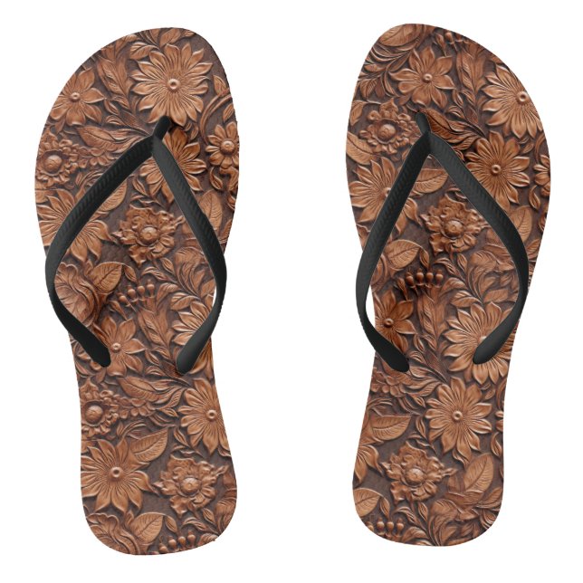 Brown Boho Floral Thongs (Footbed)
