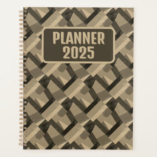 Brown Boho Geometric Abstrac Customizable Planner (Front)