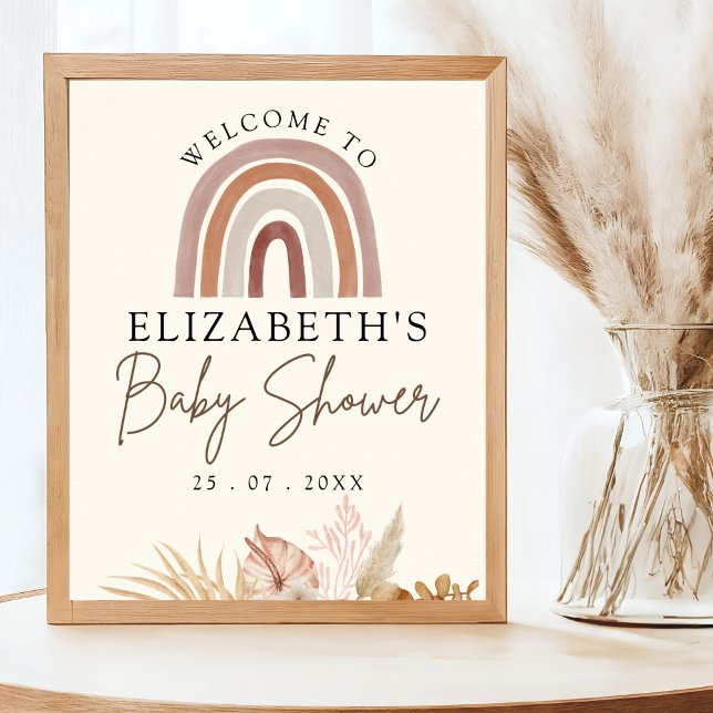 Brown Boho Rainbow Baby Shower Party Poster (Creator Uploaded)