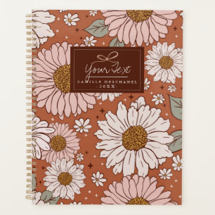 Brown Boho Retro Floral Print Personalised Planner