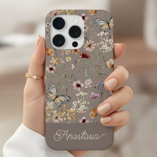 Brown Boho Watercolor Wildflowers Pattern  iPhone Case (Creator Uploaded)