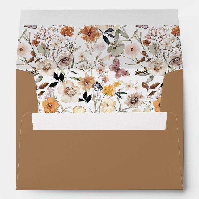 Brown Boho Wildflowers Fall Wedding Envelope (Back (Bottom))