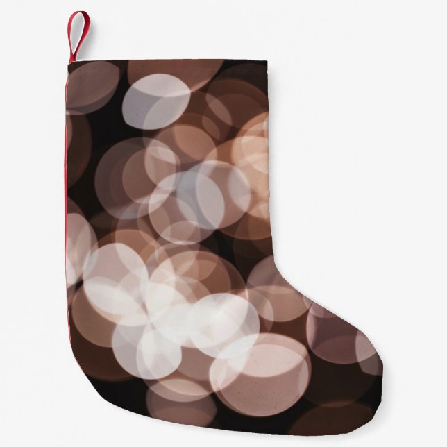 Brown bokeh lights small christmas stocking (Front)