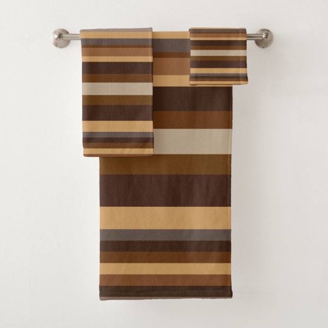 brown Bold Grey Tan Stripes modern Bath Towel Set (Insitu)