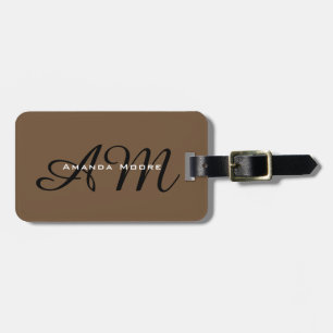 Brown Bold Monogram Modern Minimalist Stylish Luggage Tag